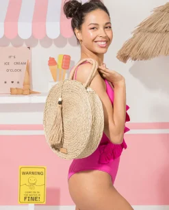 Bolso Redondo Rafia Natural Pinets