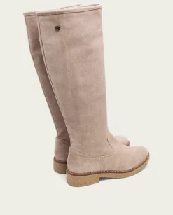 Botas Altas Planas Arena Con Cremallera Vega