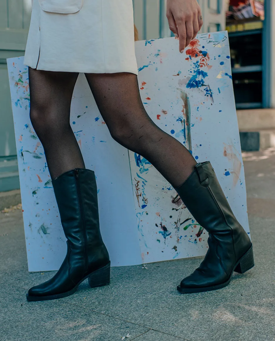 Botas Cowboy Negra Con Cremallera Julia