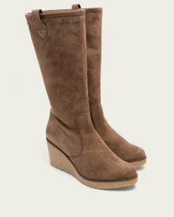 Botas De Cuña Moka Con Cremallera Marina
