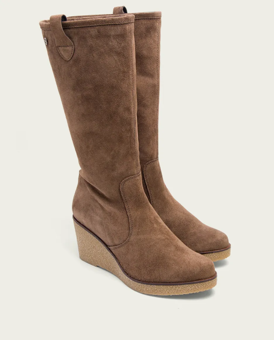 Botas De Cuña Moka Con Cremallera Marina