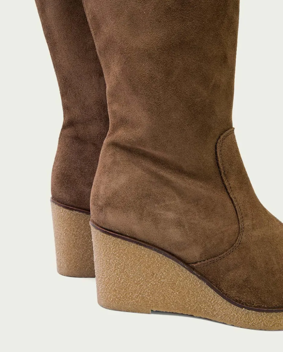 Botas De Cuña Moka Con Cremallera Marina