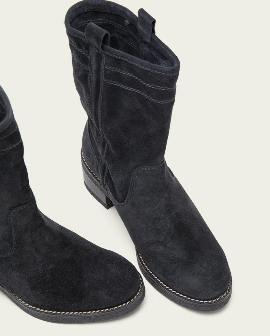 Botas Planas Carbon Con Tiradores Paula