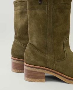 Botas Planas Kaki Con Tiradores Paula