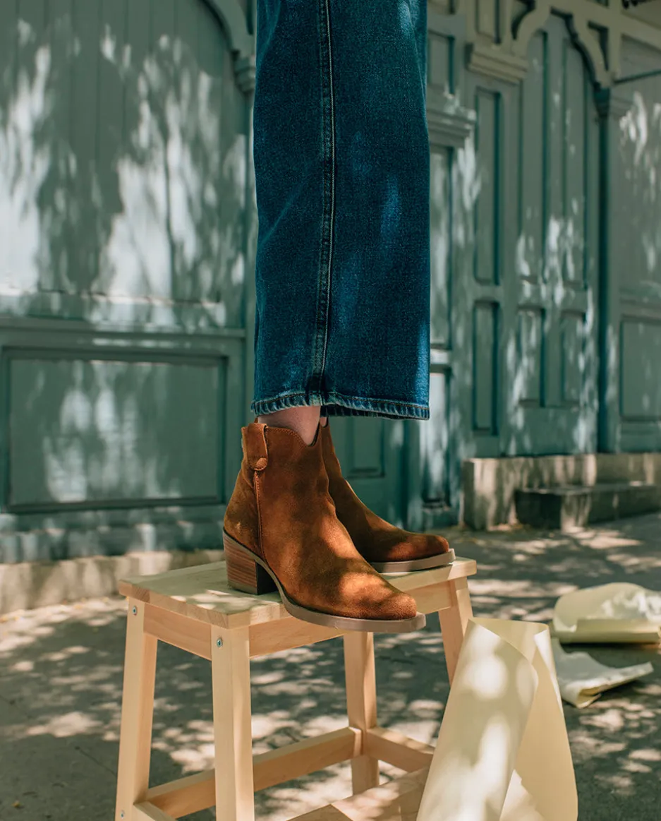 Botines Cowboy Cuero Con Cremallera Jara