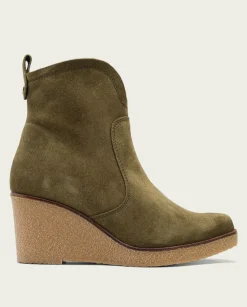 Botines De Cuña Kaki Con Cremallera Mabel