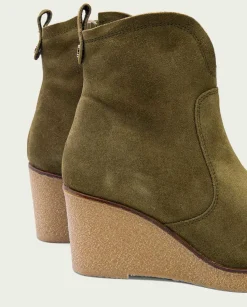 Botines De Cuña Kaki Con Cremallera Mabel