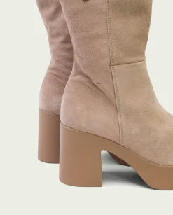 Botines De Tacón Arena Con Cremallera Lisa