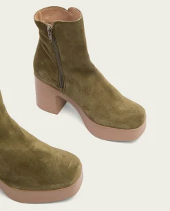 Botines De Tacón Kaki Con Cremallera Leta