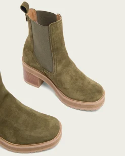 Botines De Tacón Kaki Con Elasticos Rea