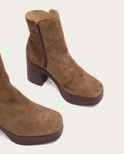 Botines De Tacón Moka Con Cremallera Leta