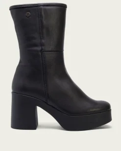 Botines De Tacón Negro Con Cremallera Lana