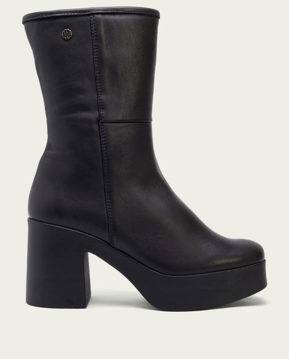 Botines De Tacón Negro Con Cremallera Lana