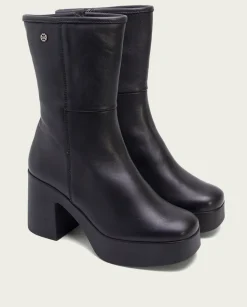 Botines De Tacón Negro Con Cremallera Lana