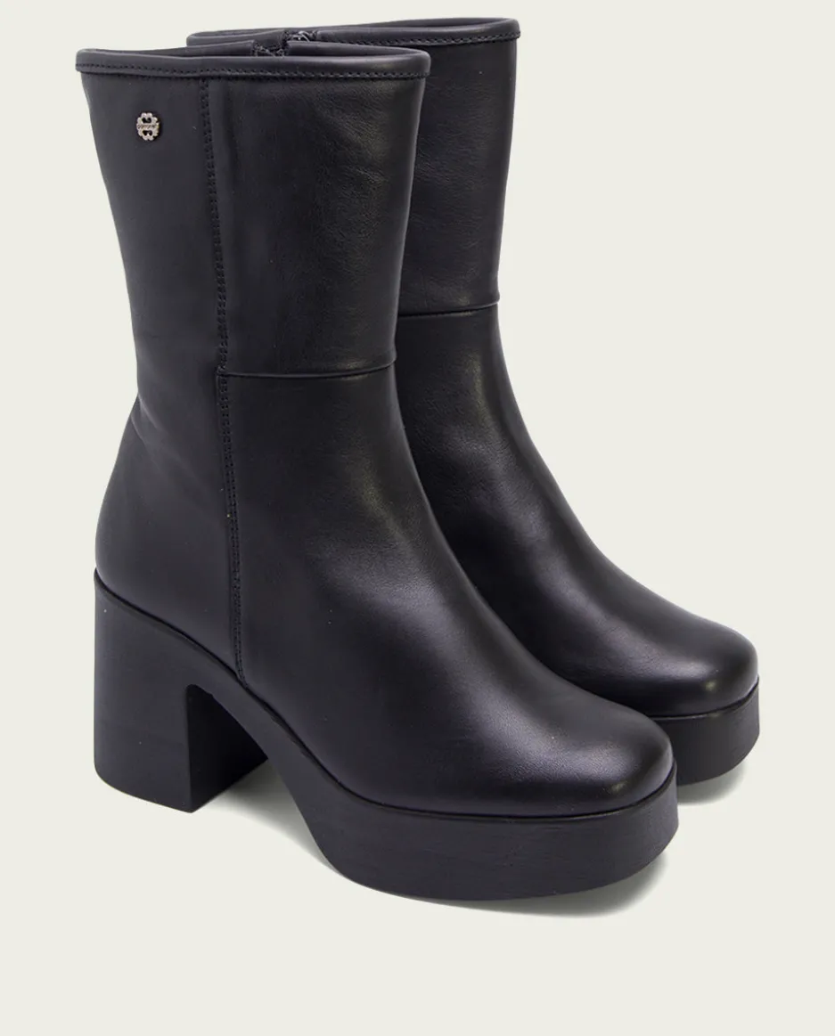 Botines De Tacón Negro Con Cremallera Lana