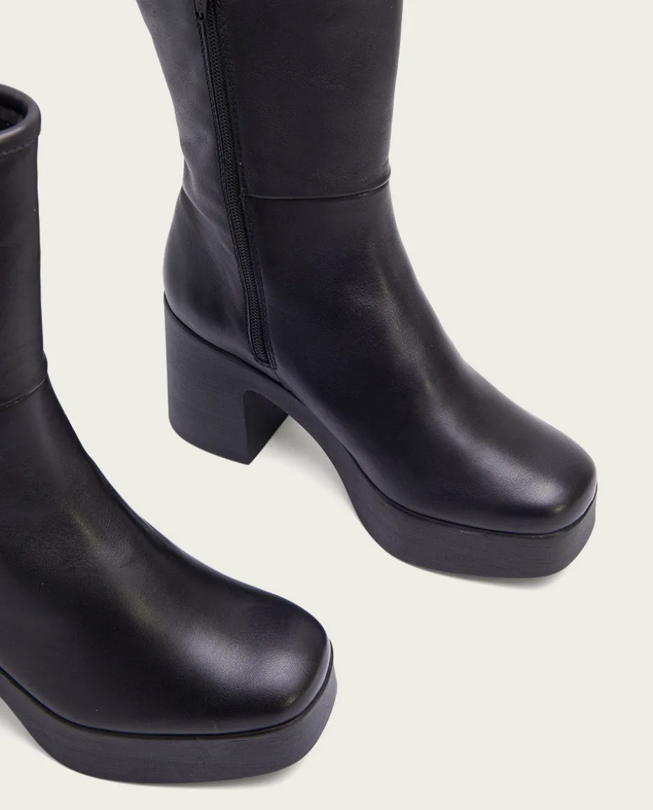 Botines De Tacón Negro Con Cremallera Lana
