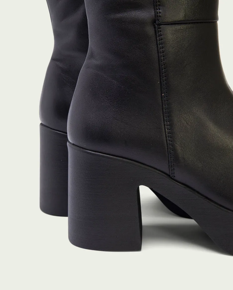 Botines De Tacón Negro Con Cremallera Lana