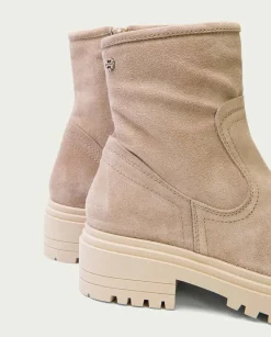 Botines Planos Arena Con Cremallera Sharon