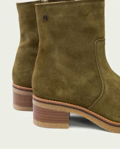 Botines Planos Kaki Con Cremallera Palma