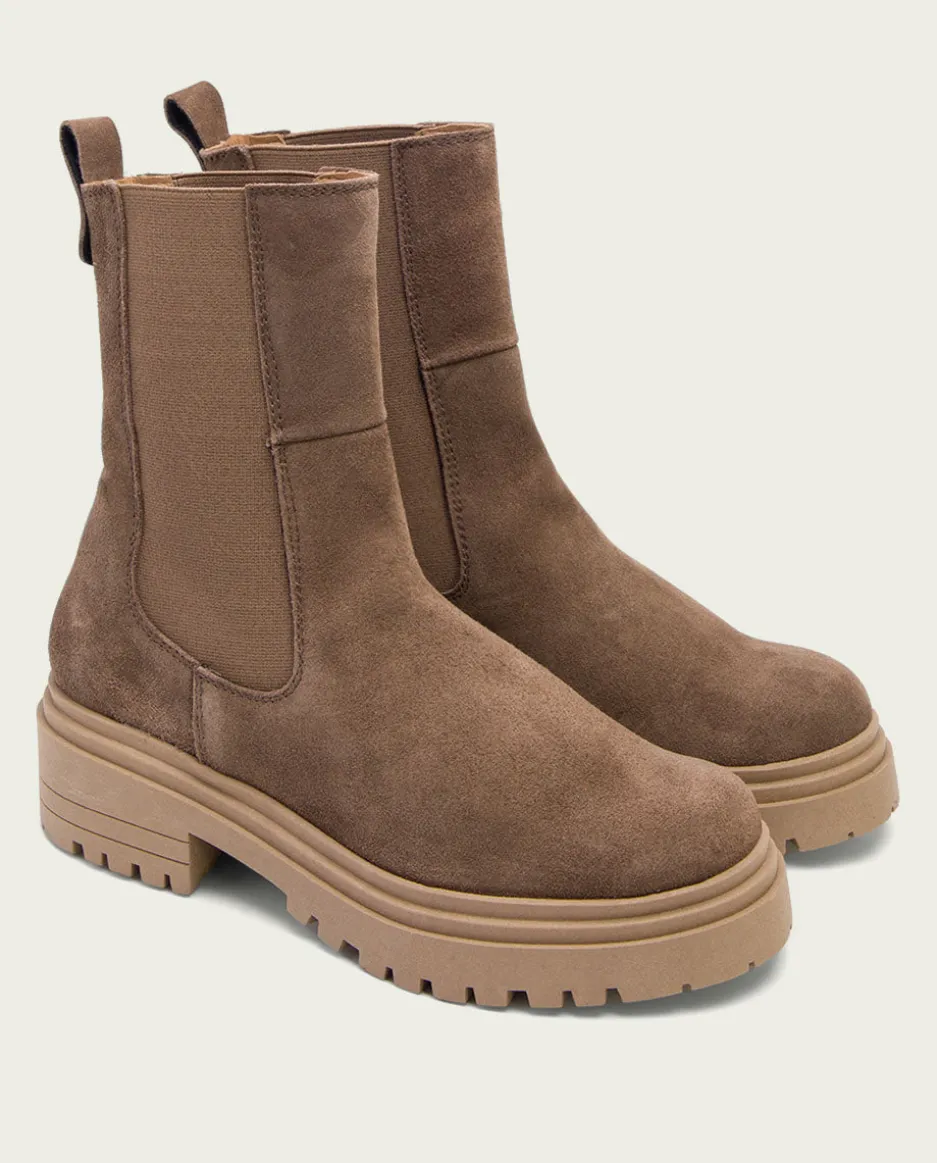Botines Serraje Moka Con Elasticos Sibila