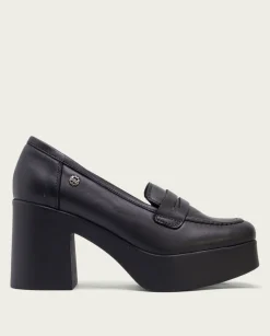 Mocasines De Tacón En Piel Negra Laia