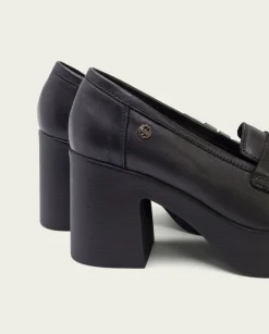 Mocasines De Tacón En Piel Negra Laia