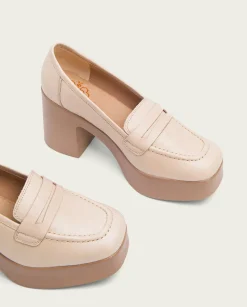 Mocasines De Tacón En Piel Taupe Laia