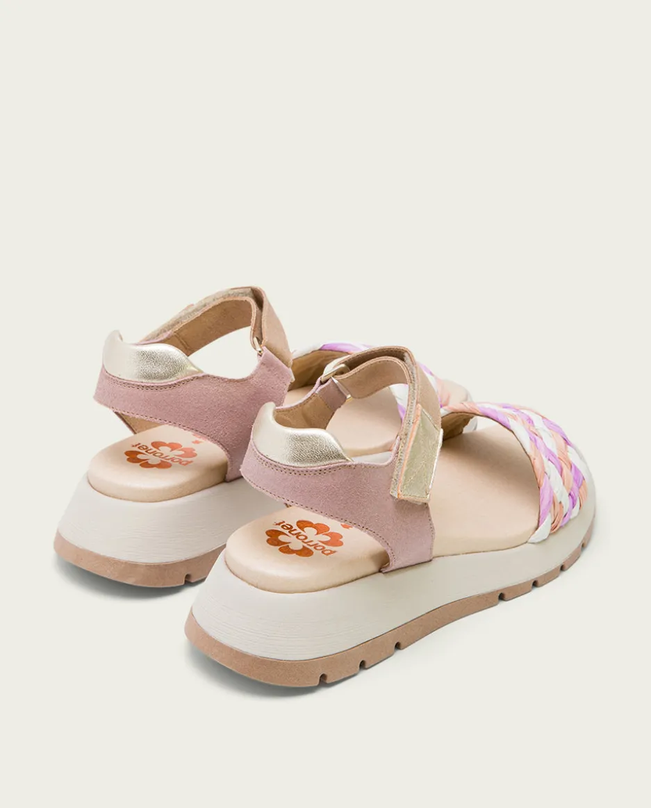 Plataforma De Piel Y Tejido Rosa Edurne