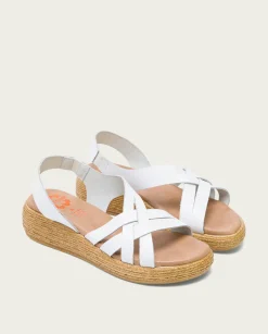 Sandalia Cuña Piel Blanca Ganga