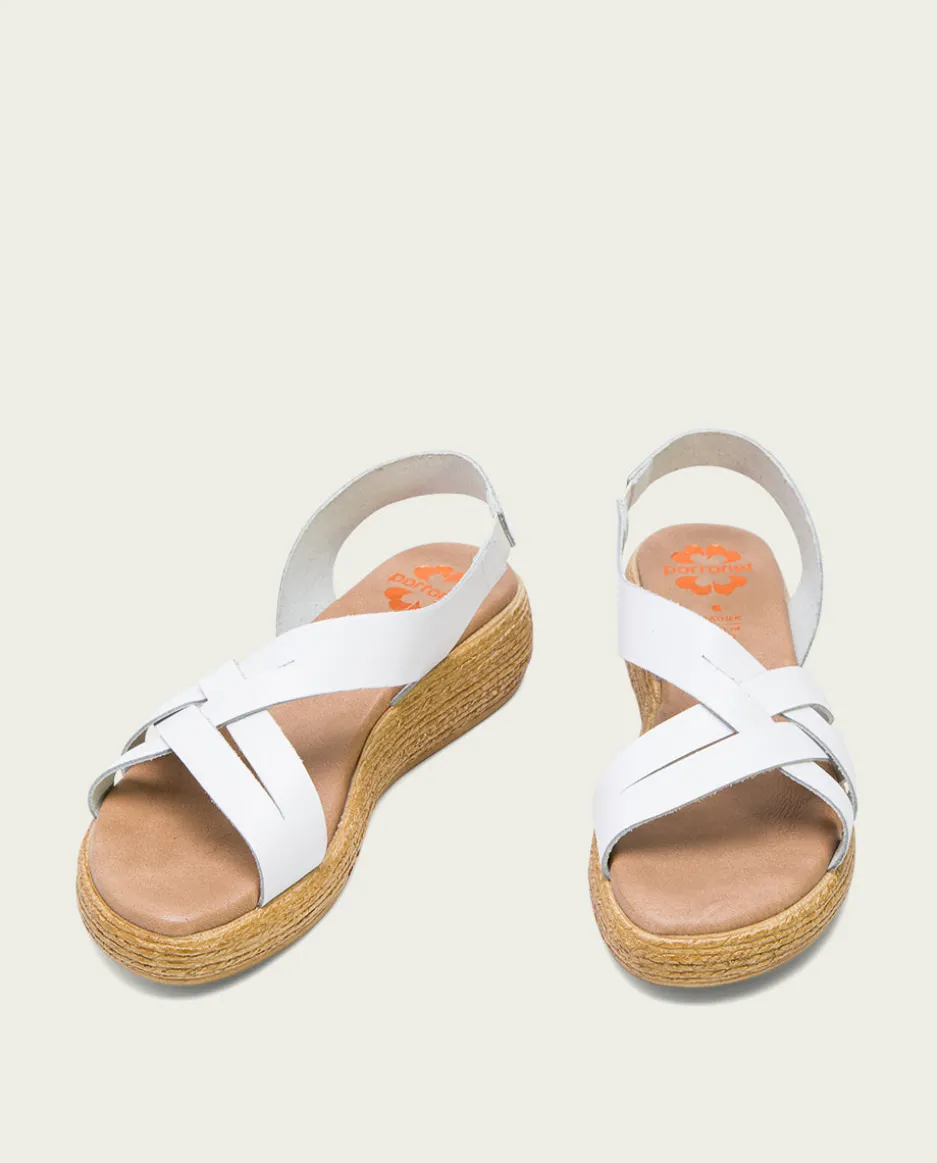 Sandalia Cuña Piel Blanca Ganga