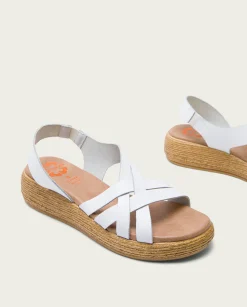Sandalia Cuña Piel Blanca Ganga