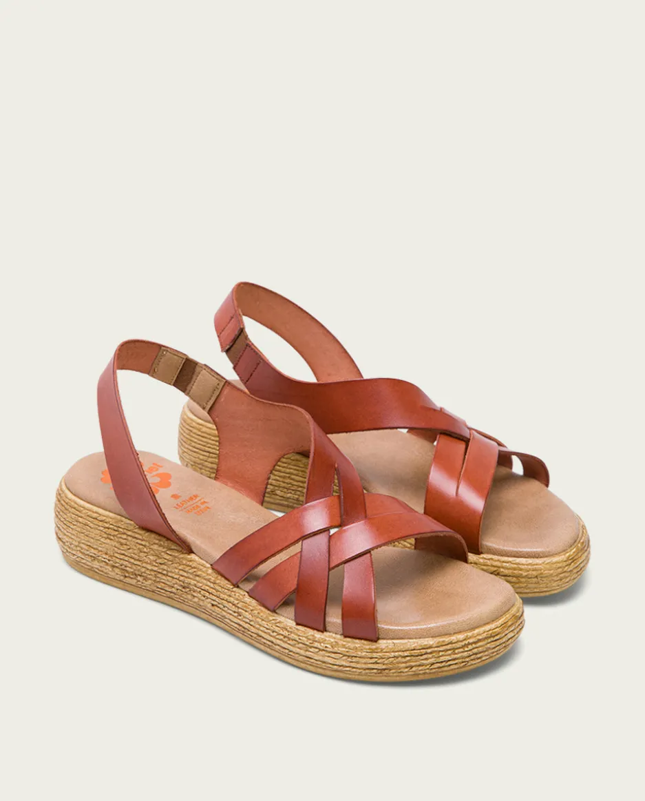 Sandalia Cuña Piel Cuero Ganga