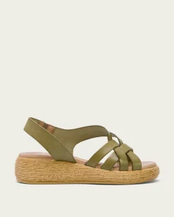 Sandalia Cuña Piel Kaki Ganga