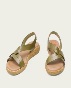 Sandalia Cuña Piel Kaki Ganga