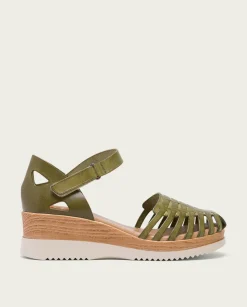Sandalia Cuña Piel Kaki Liliana