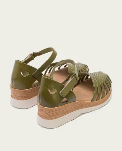 Sandalia Cuña Piel Kaki Liliana
