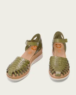 Sandalia Cuña Piel Kaki Liliana