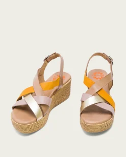 Sandalia Cuña Piel Taupe Platino Iris