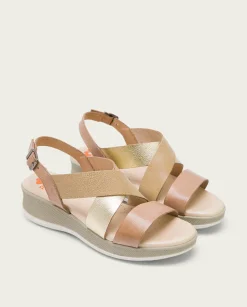 Sandalia Cuña Piel Taupe Platino Fiama