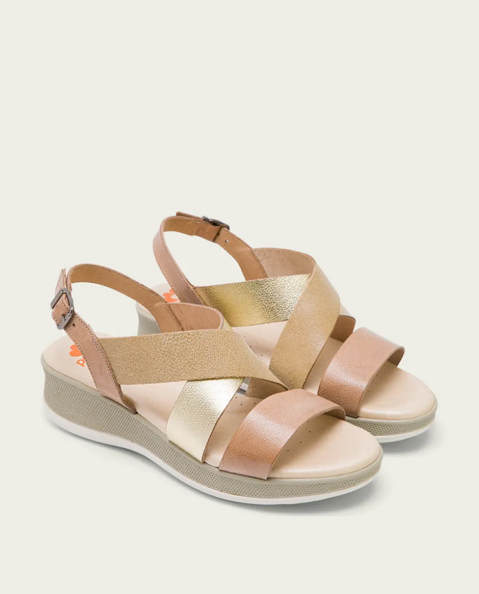 Sandalia Cuña Piel Taupe Platino Fiama