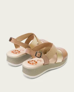 Sandalia Cuña Piel Taupe Platino Fiama