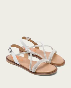 Sandalia Plana Con Brillantes Blanca Axa