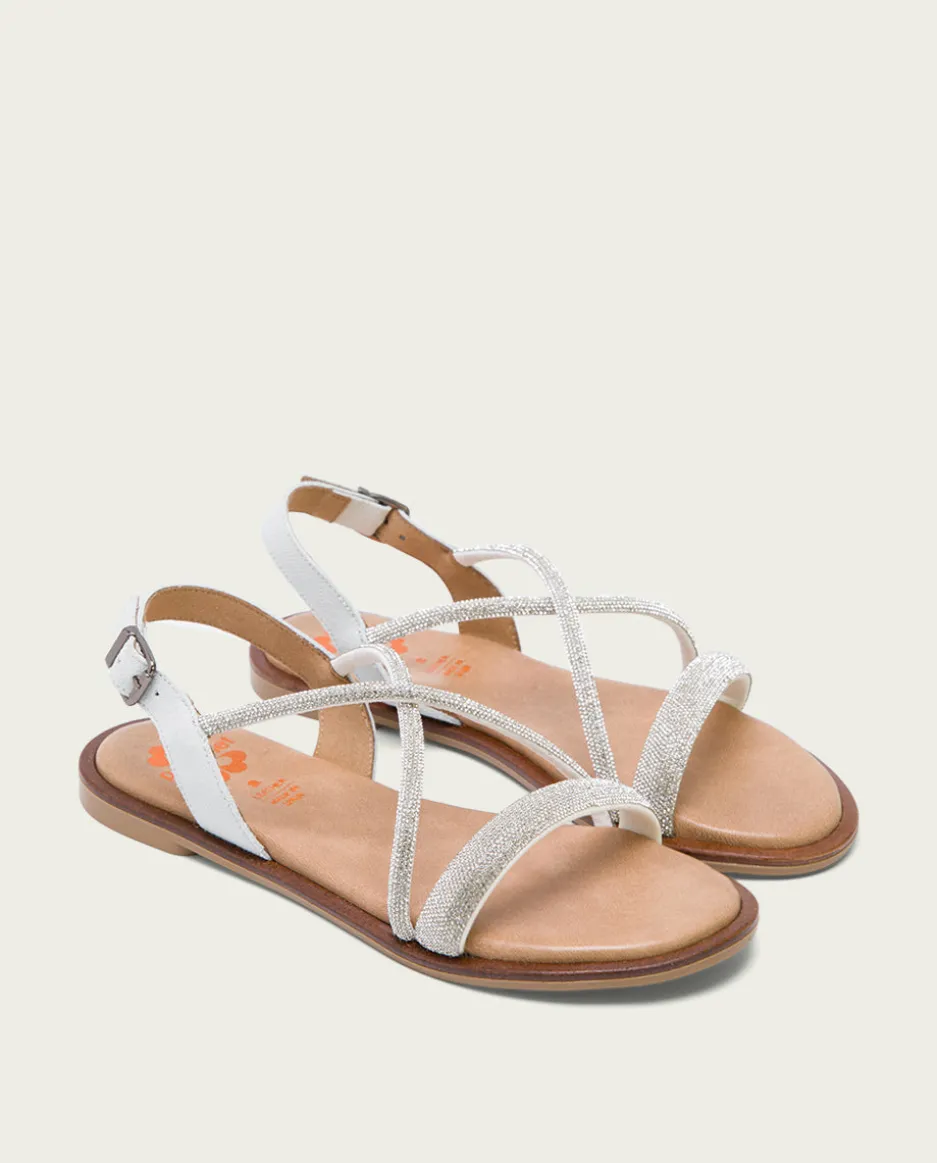 Sandalia Plana Con Brillantes Blanca Axa