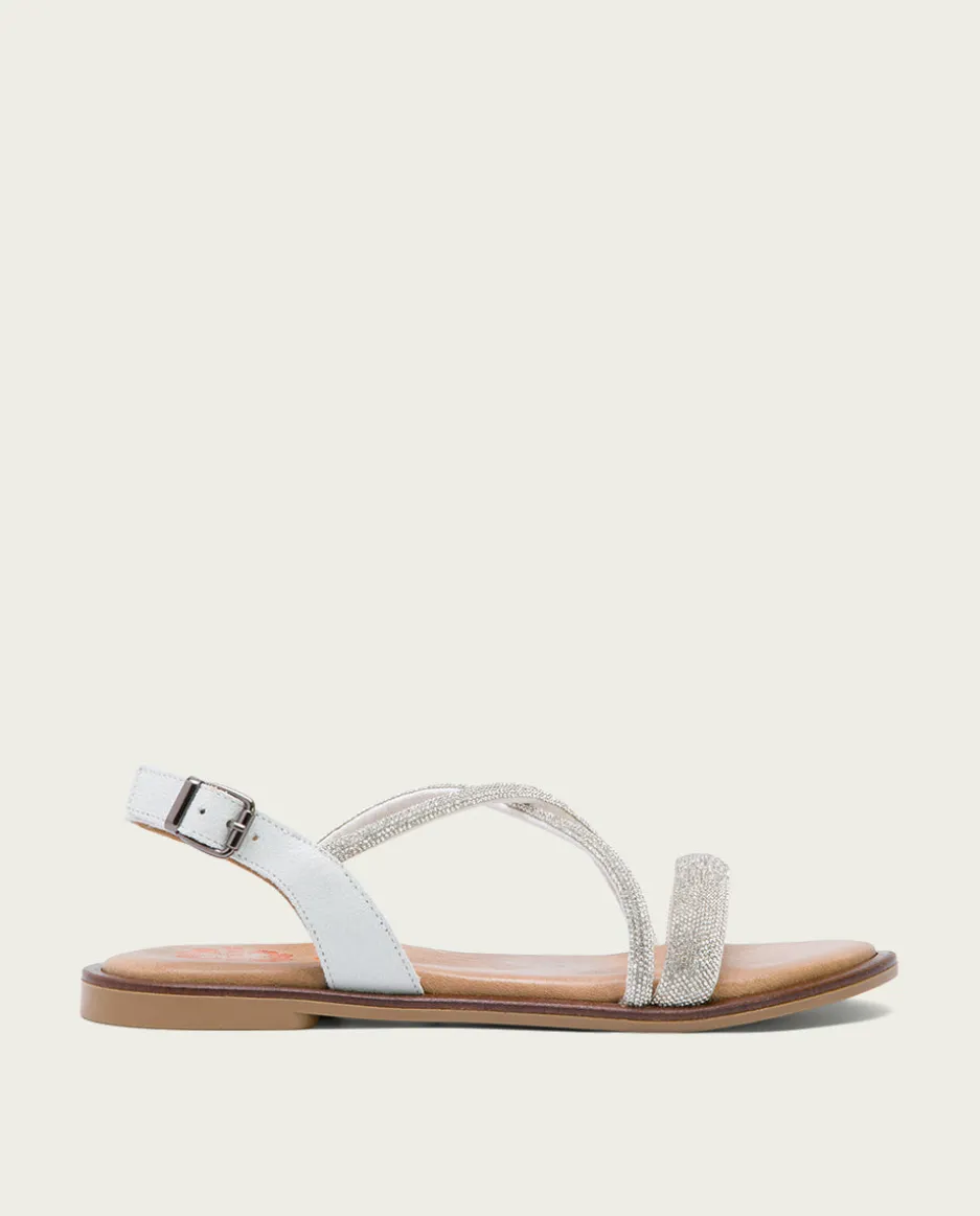 Sandalia Plana Con Brillantes Blanca Axa