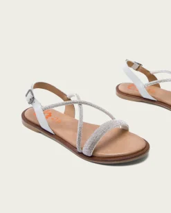 Sandalia Plana Con Brillantes Blanca Axa