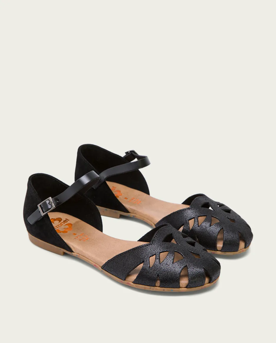 Sandalia Plana Piel Negro Adriana