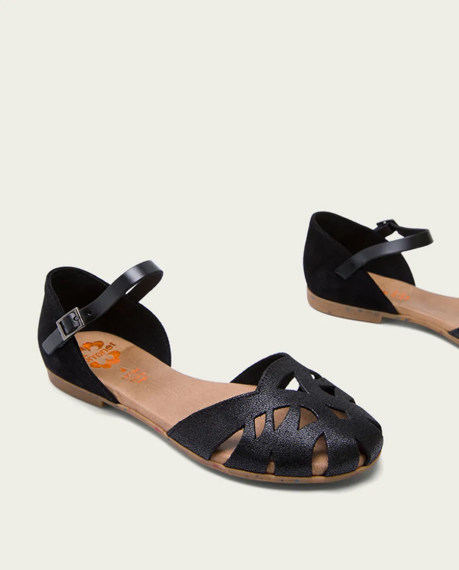 Sandalia Plana Piel Negro Adriana