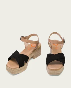 Sandalia Tacón Bajo De Piel Taupe Negro Viviana