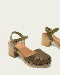 Sandalia Tacón Medio Kaki Sara
