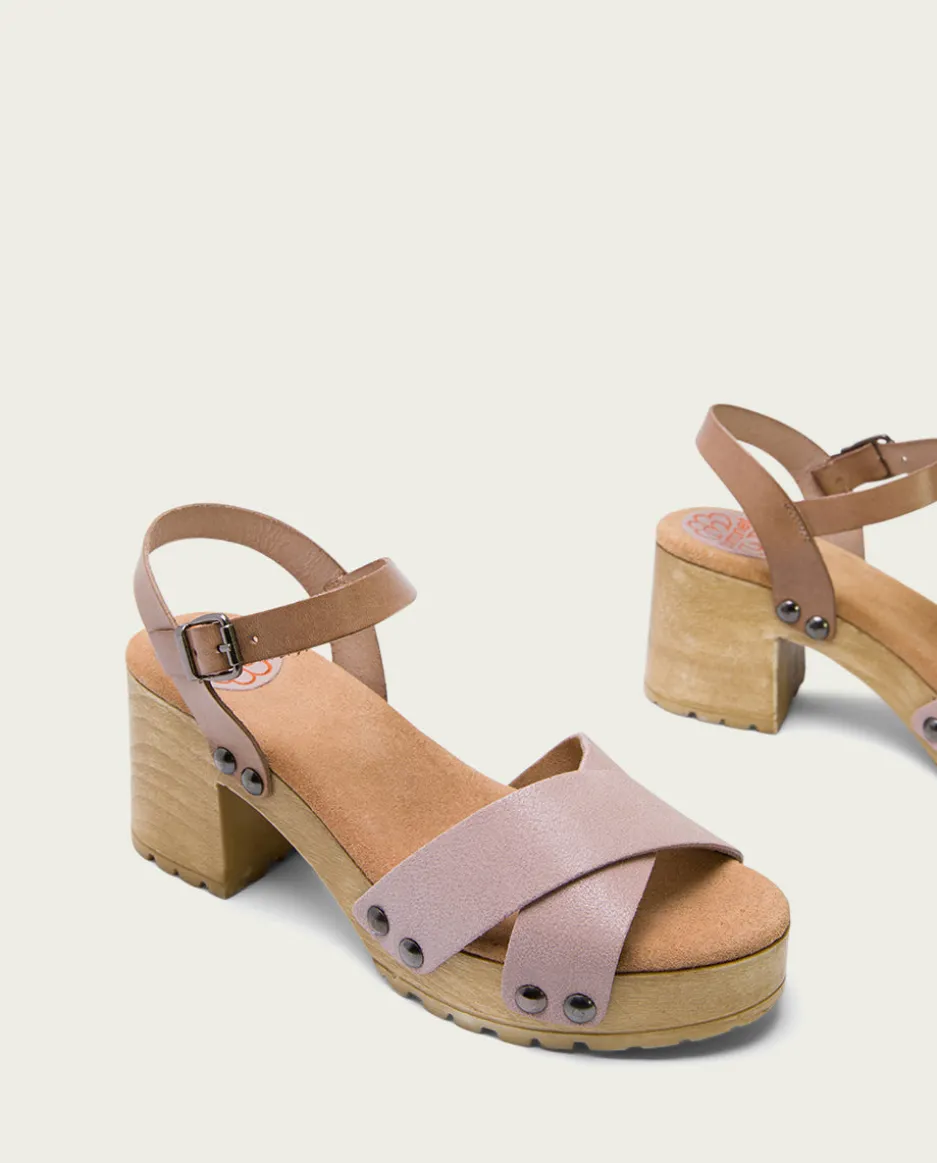 Sandalia Tacón Medio Taupe Rosa Salma